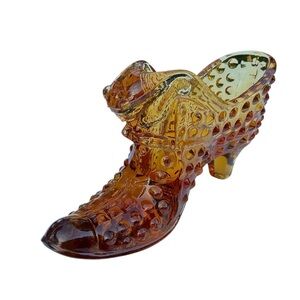 Fenton Amber Glass Hobnail Cats Head Slipper 3995 CA